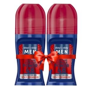 Day By Day Men Lot de 2 Déodorant Bille Roll Of Men - Power 48H - Rouge - 50 Ml